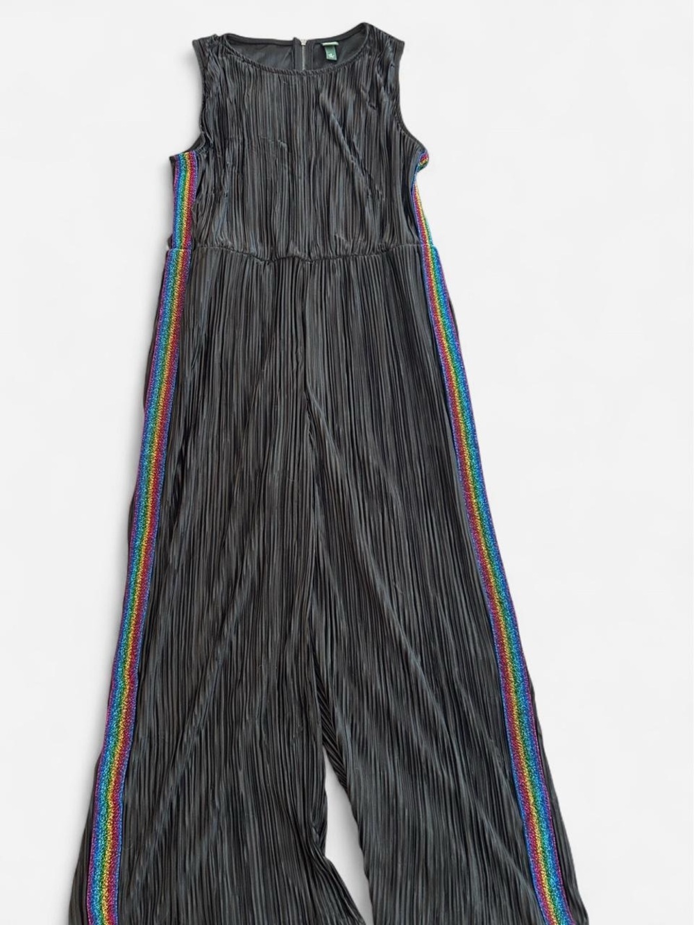 wild fable Black Pleated Jumpsuit with Rainbow Side Stripe